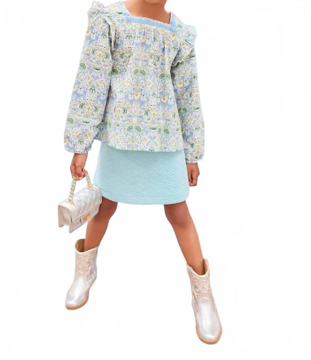 NEW BISBY girls quilted trellis mini skirt in aqua